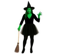 labreeze Costume de sorcière pour femmes et filles - Chapeau pointu noir, bâton à balai en bois et kit de maquillage - Accessoires de déguisement d'Halloween