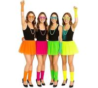 labreeze Costume fluo des années 80, lunettes d'obturation, collier de perles, jupe tutu, jambières, gants en résille, déguisement femme (rose)
