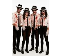 labreeze Ensemble d'accessoires de costume de gangster d'Halloween pour 4 adultes - Chapeaux Al Capone, cravates noires, lunettes d'aviateur, gants à paillettes et faux sang - Kit de fête déguisée