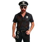 labreeze Ensemble d'accessoires de costume de police d'Halloween - Chapeau de policier, menottes en métal, matraque, lunettes de soleil, badge et faux sang - Kit de déguisement pour adultes
