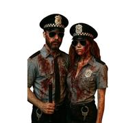 labreeze Ensemble d'accessoires de costume de police pour couple - 2 chapeaux de policier, menottes en métal, matraques, lunettes de soleil, badges et faux sang - Kit de déguisement d'Halloween pour