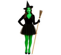 labreeze Ensemble d'accessoires de costume de sorcière noire - Chapeau pointu, bâton à balai en bois, jupe tutu noire à 3 couches et kit de maquillage - Déguisement d'Halloween pour femmes et filles