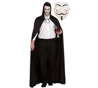 labreeze Longue cape noire avec capuche et masque de Vendetta blanc pour adultes