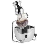 LABRIMP 1ensemble Set de Rasage Complet Homme avec Blaireau Poils Naturels Bol Inox et Brosse de Nettoyage Accessoires pour Barbe Kit Pratique pour Entretien Facile et Rasage Confortable