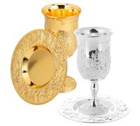 LABRIMP 2 Ensembles Gobelet à Vin de Pâque avec Pied, Motifs Embossés, Lot de Sets pour Usage Rituel et Décoration de Table Lors du Shabbat et Havdalah