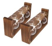 LABRIMP 2 Ensembles Support de Propagation en Verre pour Plantes Base en Bois Marron, Design Moderne et Minimaliste, pour Bureau et Table, Permet D'observer la Croissance des Racines