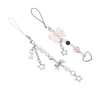 LABRIMP 2 pièces Charm de Téléphone Portable Lot de Bracelet Unique avec Pendentifs Cœur et Étoile Lanière Légère pour Téléphone et Accessoires Femme