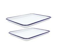 LABRIMP 2 pièces Lot de Plaques de Cuisson Émail Chaleur et Plateau Four Vintage Blanc pour Cuisson Rôtissage et Pâtisserie Facile à Nettoyer pour Cuisine et Restaurant