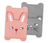 LABRIMP 2 Pièces Pochette Adhésive pour Téléphone Design Cartoon de Chat Étui à Double Poche pour Smartphone Accessoire Pratique pour Id de Crédit