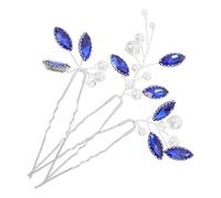 LABRIMP 3pcs Bâtonnets Décoratifs pour Cheveux en Fil de Cuivre avec Pierres Brillantes et Perles Bleues pour Femmes, Accessoires Élégants pour Occasions Spéciales et Banquets