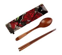 LABRIMP 3pièces Set De Couverts Bois Portable Avec Cuillère De Service Et De Rangement Pour Soupes Riz Et Plats Asiatiques Couleurs Aléatoires