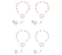 LABRIMP 4 pièces Bracelet de Baptême Rosaires avec Pendentif Ange de Blancs Rose pour Célébrations de Baptême et Décorations Événements