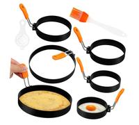 LABRIMP 6 Pièces Anneaux à Œufs Acier Inoxydable pour Cuisson Moules à Omelettes et Pancakes avec Brosse et Séparateur Dœufs Accessoires de Cuisine Multifonctionnels pour Déjeuner