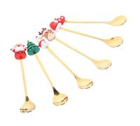 LABRIMP 6 Pièces Coffret Cuillères Dessert Acier Inoxydable Motifs Noël Longues Cuillères pour Café Thé et Pâtisseries avec Manche Confortable Résistantes Cadeau Festif Élégant