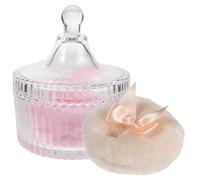 LABRIMP Applicateur de Poudre Corps Houppette Peluche Beige et Rose, Pot en Verre, Ensemble pour Soins Délicats des Nourrissons et Garçon et Filles en Bas Âge