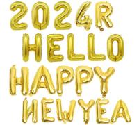 LABRIMP Ballons en Aluminium Or 2024 pour Décoration de Fête du Nouvel An, Décor de Fond Sûr, pour Table ou Fenêtre, Set Complet pour Célébration
