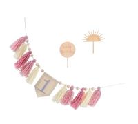 LABRIMP Bannière pour Chaise Haute 1er Anniversaire Pompons Rose, Décoration de Fête Réutilisable pour Shower et Photos Souvenirs, Accessoire Décoratif Bébé Fête