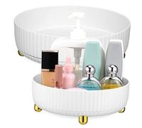 LABRIMP Boîte à Cosmétiques Rotative Grosse et Petite Taille en Polypropylène Blanc Perle, Plateau Tournant Amovible pour Soins Peau et Maquillage, Organisateur de Bureau, Salle de Bain,