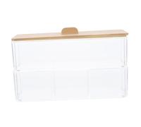 LABRIMP Boîte De Rangement pour Cotons-tiges Transparente à Deux Compartiments, Acrylique Solide, avec Couvercle en Bambou, Pratique pour Bureau Et Salle De Bain, Organisation Polyvalente Compacte
