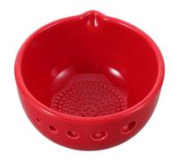 LABRIMP Bol à éplucher les herbes en céramique rouge avec râpe, séparateur de feuilles à 5 trous, pour ail et herbes, outil de cuisine pour coriandre et basilic