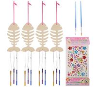 LABRIMP Carillon Éolien en Bois de Poisson à Peindre, Accessoire DIY pour Décoration Intérieure et Extérieure, pour Fenêtres et Balcons, Son Apaisant