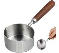 LABRIMP Casserole en Acier Inoxydable 304 de 125 Ml avec Manche en Bois Petit Pot à Huile Multifonction Cuisine Chauffe-Huile et Lait Compatible Cuisinière Usage Domestique
