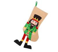 LABRIMP Chaussette de Noël en Tissu Vert Motif Soldat Casse-Noisette, Pochette Présent pour Bonbons, Décoration Festive Suspendue, Taille Moyenne, pour Emballage Gourmand de Noël