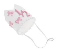 LABRIMP Couronne Anniversaire Mois avec Nœud Rose Pailleté Bandeau Élastique Ajustable pour Garçon Fille Fille Garçon Accessoire Photo Demi-anniversaire et Décoration Fête