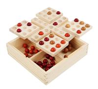 LABRIMP Jeu de Société Rotatif en Bois Naturel Plateau Échec Cinq-en-Deux Multifonctionnel Jeu Éducatif pour Garçon et Filles et Adultes Interactif Familial Accessoires de Table