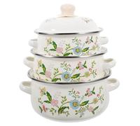LABRIMP Lot de 3 Set de Casseroles Émaillées Double Anse, Fond Plat, Tailles 16-18-20 Cm, Mini Marmites pour Cuisson Soupe, Lait et Nouilles, Batterie Cuisine Légère Maison et Camping