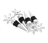 LABRIMP Lot de 4 Bouchons de Vin en Acier Inoxydable Argenté, Fermeture Hermétique pour Bouteilles de Vin Rouge, Décoration Flocon de Neige, Adaptés la Conservation et Dégustation