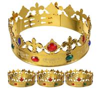 LABRIMP Lot de 4 Couronnes de Roi en Plastique Doré 16 Diamants Accessoires de Déguisement Baroque pour Garçons Coiffes Royales Médiévales pour Fêtes Halloween et Anniversaires
