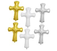 LABRIMP Lot de 6 Ballons Aluminium de Croix pour Baptême, Décoration Fête Religieuse, Couleur Vive, Effet Tridimensionnel, Ballons pour Cérémonie et Célébrations Religieuses
