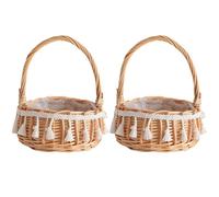 LABRIMP Panier Osier Rond 2 Pièces Avec Poignée Tressée Panier De Fleurs Khaki Petit Décoratif Pour Mariage Et Usage Domestique 7 9 X 5 1 X 5 1 Pouces