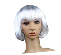LABRIMP Perruque Bob Blanche Raide Courte avec Frange pour Femme Perruque Synthétique Stylée pour Cosplay Halloween et Fête