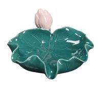 LABRIMP Porte-savonnette et Fonction Garde-savonnette Sec en Céramique Forme Feuille de Verte, Auto-drainant Design Élégant pour Salle de Bain