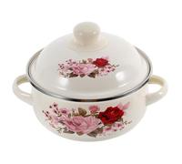 LABRIMP Pot en Émail 1000ml avec Double Poignées et Couvercle, Design Fleur Rétro, Multi-fonction pour Soupes et Bols Asiatiques, Facile à Transporter