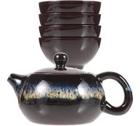 LABRIMP Service à Thé en Céramique 5 Pièces Kit Chinois avec Théière 450 Ml et 4 Tasses 100 Ml, Finition Émaillée Unique, Couleur Naturelle, pour Salon de Thé et Dégustation Quotidienne