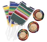 LABRIMP Set de 6 Accessoires pour Bouteilles Mini Chapeaux Mexicains en Paille et Écharpes en Coton Colorées pour Cuisines et Pique-niques Festifs