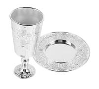 LABRIMP Set de Tasse Métallique Shabbos avec sous Tasse Alliage de Zinc Coupe Judaica pour Célébrations Religieuses et Offrandes