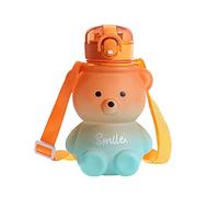 Labstandard Bouteille d'Eau en Forme d'Ours Kawaii Avec Paille, 800 ml - Anti-Fuite Avec Ceinture - Jolie Bouteille Colorée pour Filles, École, Bureau