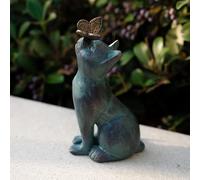 Labstandard Statue de jardin en forme de chat et de papillon - Jouet curieux avec papillon - Cadeau décoratif pour patio, terrasse, pelouse, porche