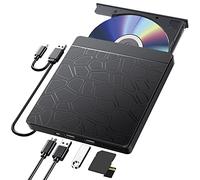 Labtec Lecteur CD DVD externe pour ordinateur portable Windows 11 10, USB 3.0 et Type-C portable CD DVD +/-RW ROM lecteur graveur graveur avec fente SD TF et ports USB, lecteur DVD/CD fin pour Linux