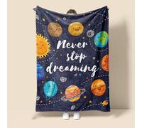 LaBuyGVT Couverture polaire pour enfants - Joli espace extérieur - Ne cessez jamais de rêver - Exploration solaire pelucheuse pour garçons et filles - Peluche douce et confortable - Imagination pour