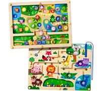 Labyrinthe magnétique 2 en 1 pour Voiture - Tableau de comptage magnétique Alphabet - Puzzle en Bois Double Face - Jouet préscolaire Montessori (Zoo, Taille Unique)