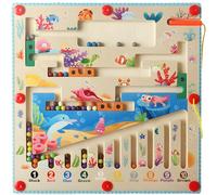 Labyrinthe Magnétique de Couleurs et de Chiffres, Montessori Jouet de Motricité, Tableau D'activités en Bois pour Tout-Petits, Jouet Cadeau pour Les Enfants de 3-6 Ans(Océan)