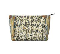 Labyrinthe Treasure Map Trousse de maquillage multifonction en velours côtelé avec fermeture éclair 22 x 7 x 17 cm pour voyage, camping, vacances, fitness, Noir , Taille unique