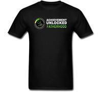 LABZAADGUK Casual T-Shirt Achievement Unlocked Fatherhood for Man BlackFather Gift T Birthday Clothes Cotton Tops Letter Black M