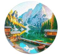 Lac Alpin Chalet Paysage Puzzle 1000 Pièces Rond Papier Puzzle pour Adultes