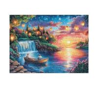 Lac avec Cascade au Coucher du Soleil 500 Pièces Puzzle Collectionneur en Carton Rigide sans Déformation Très Difficile Motif Complexe Décoration Murale Qualité Premium 500 PCS